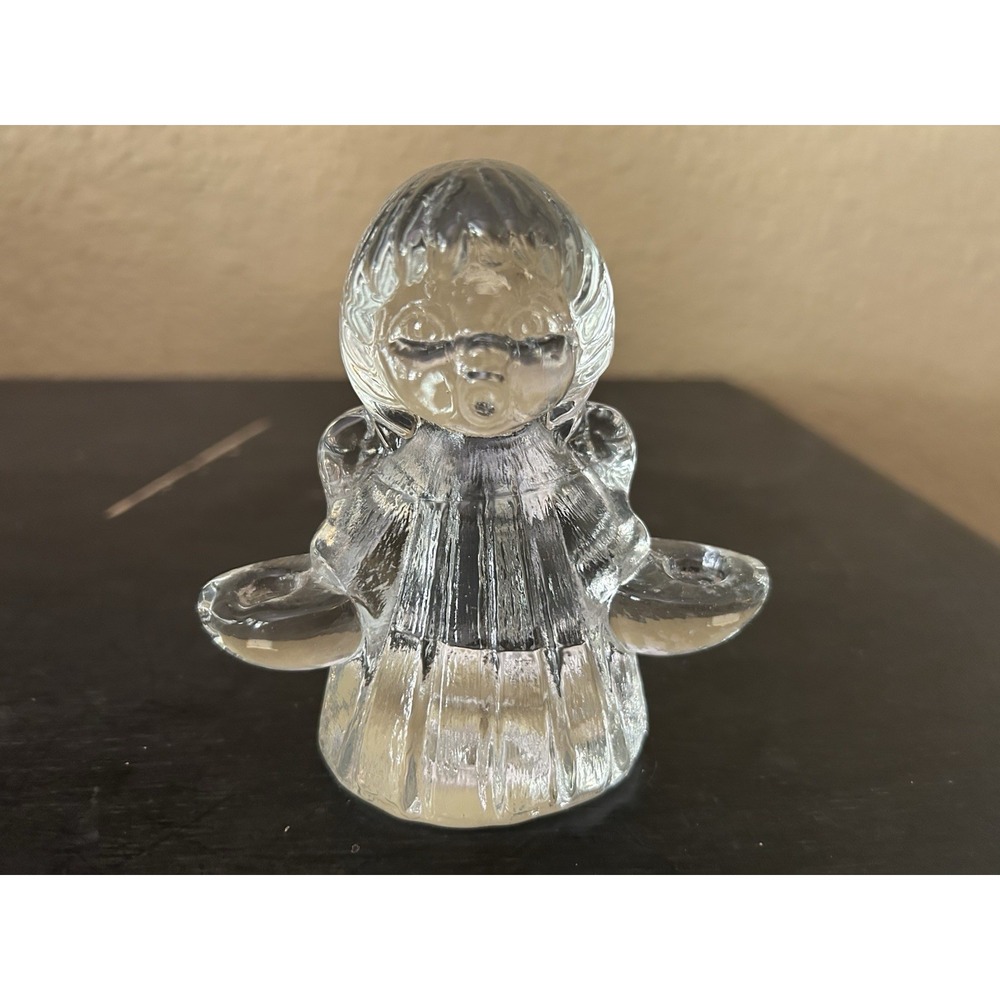 Vintage Goebel Germany Clear Glass Christmas Angel Small Taper Candle Holder